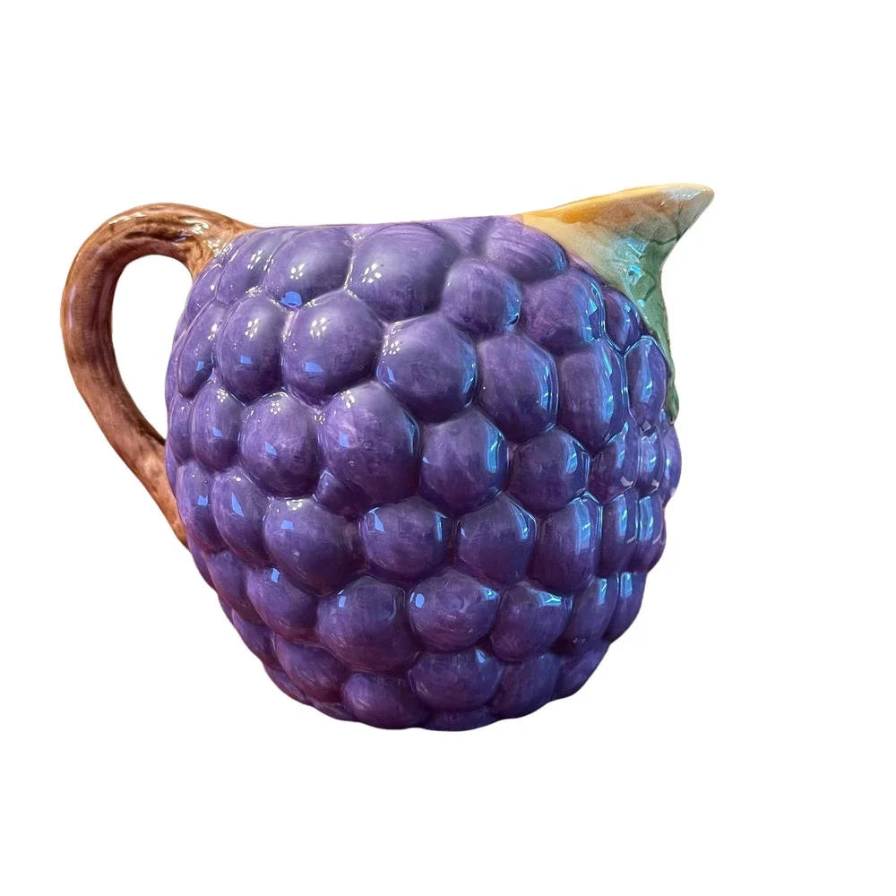 Vintage Hand Painted Ceramic Grape Pitcher Unmarked 6